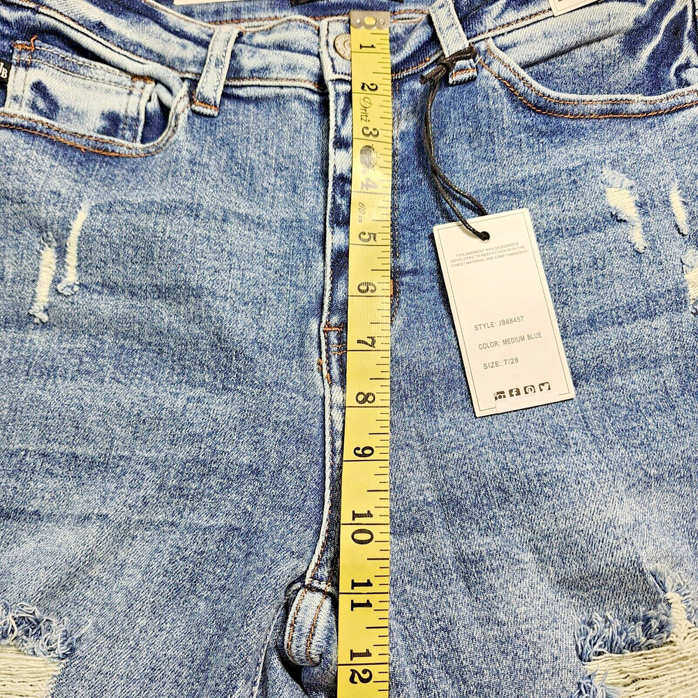 Judy Blue Jeans Womens Sz 7/28 High Waist Flare Fit Distressed Stretch Fray Cuff - Picture 15 of 16